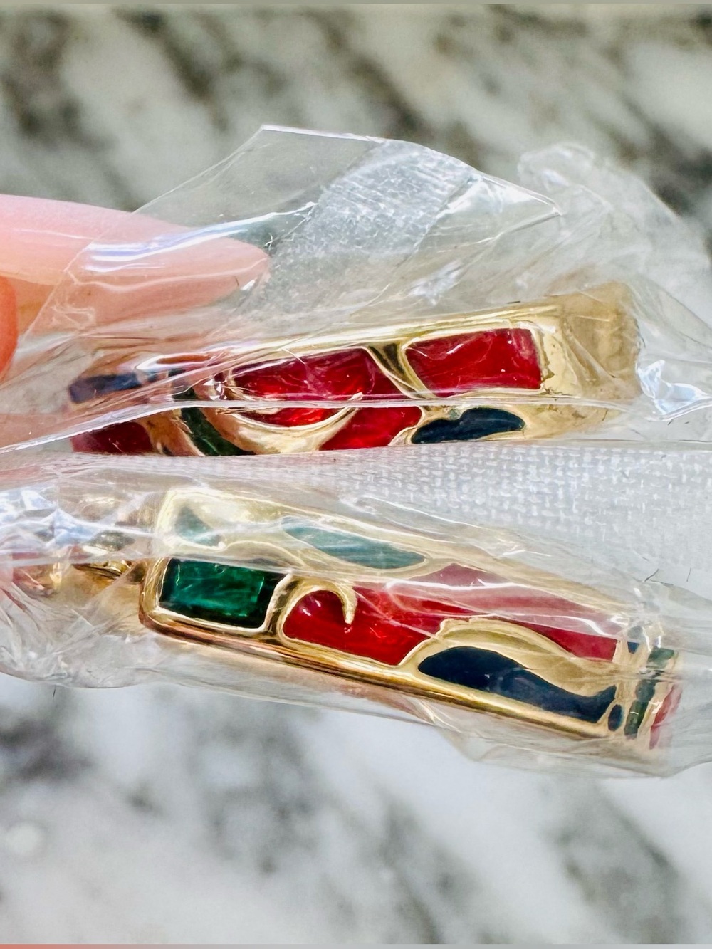 Avon Hoop Earrings Enamel Multi Color Gold Tone Vintage Deadstock NIB